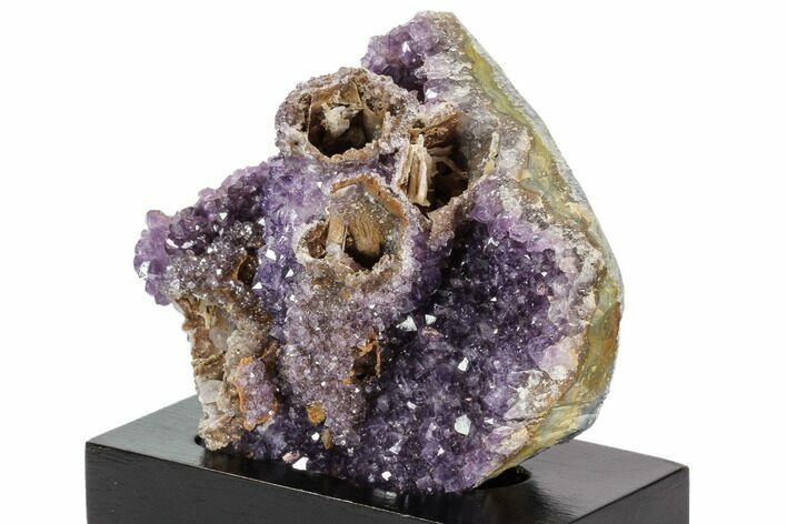 Wide, Purple Amethyst Crystal Cluster On Wood Base - Uruguay #101462